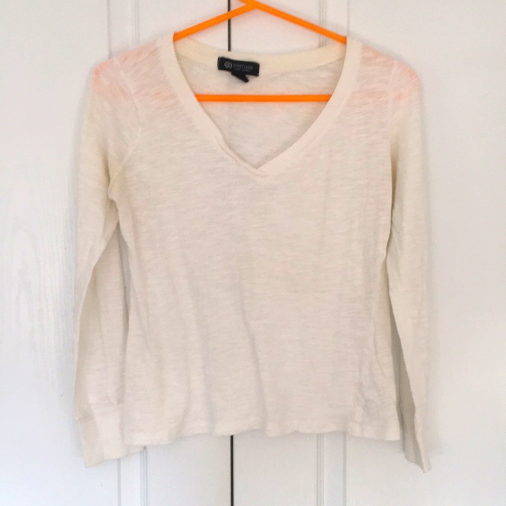 Street Legal White V-Neck lLong Sleeve Top 100% Cotton